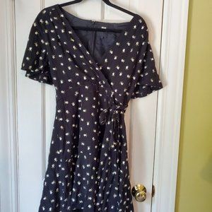 Jill Jill Stuart Black Floral V-Neck Embroidered Dress, Size 8